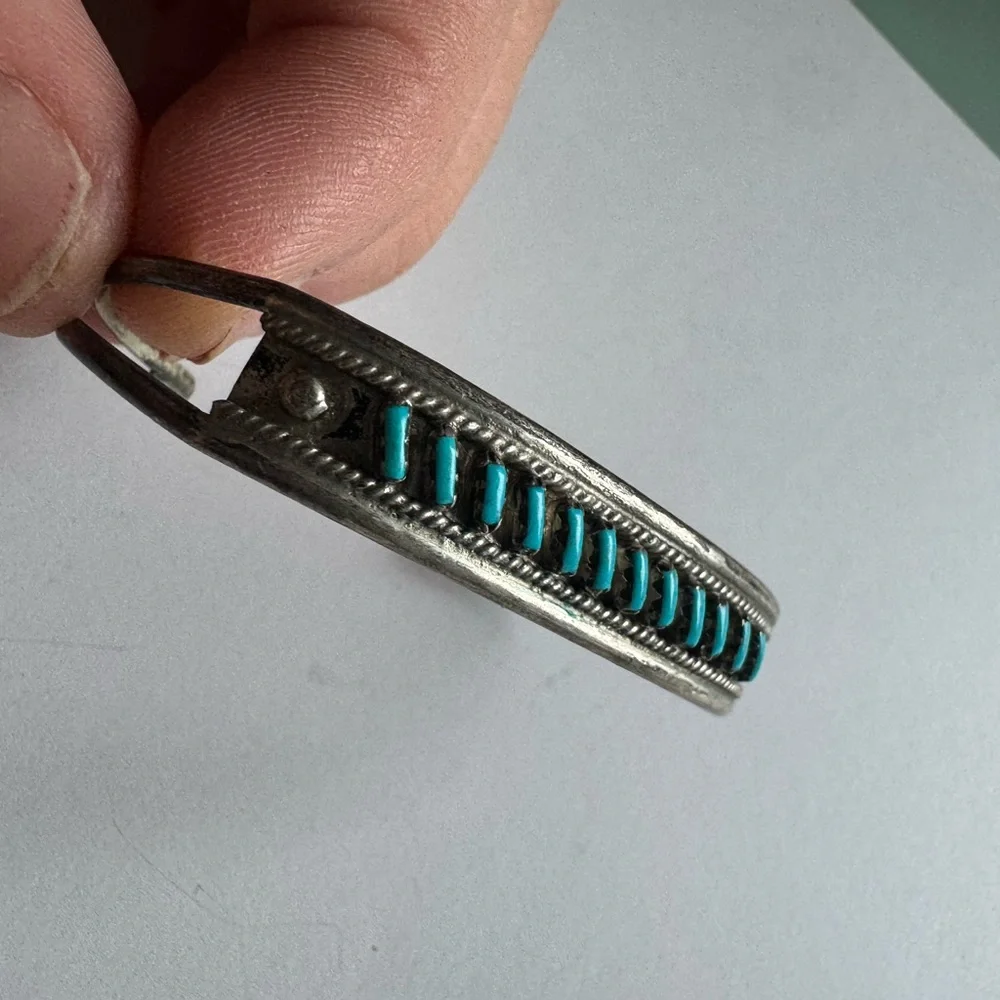 Vintage needlepoint turquoise Sterling silver adjustable 6